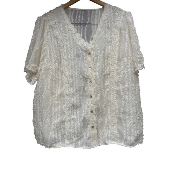SHEIN Plus Size 2X Ruffle Sheer Button Up Blouse Women’s Dressy Top Elegant Chic - Picture 1 of 5
